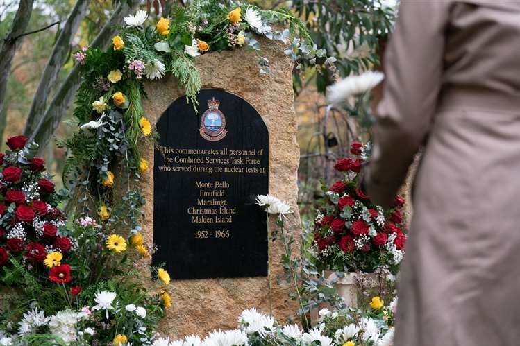 The plaque to the Nuclear Test Veterans at the National Memorial Arboretum: Photo Joe Giddens/PA
