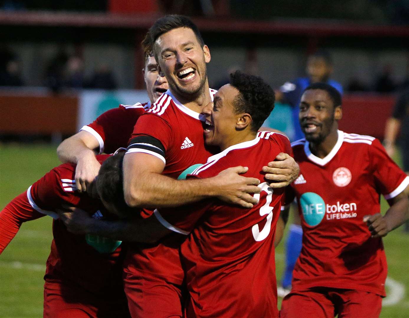 Jamie Coyle celebrates his equaliser for Hythe Picture: Andy Jones