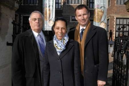 from left, Cllr Brian Moss, Helen Grant and Jeremy Hunt, shadow minister for culture and media, sport