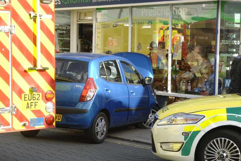This car hit a pedestrian and then Cheadles Chemist in Whitstable. Picture: Chris Davey