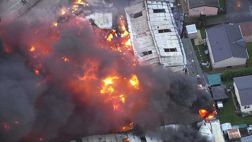 Drone footage shows the scale of the fire. Photos from Kent Fire and Rescue Service