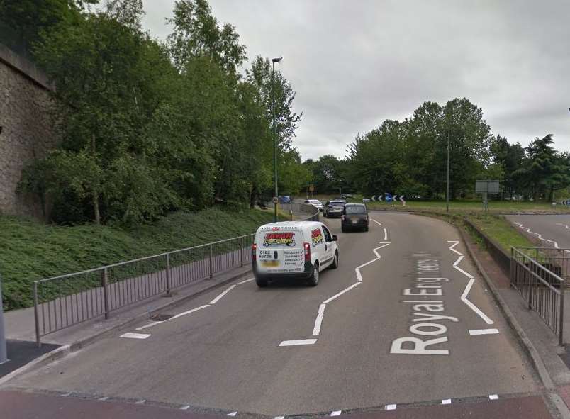 Royal Engineers Road is partially blocked due to an accident at the Springfield Roundabout. Picture: Google