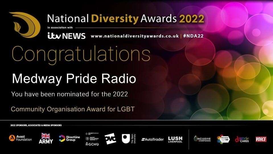 Medway Pride Radio have been nominated for the National Diversity Award