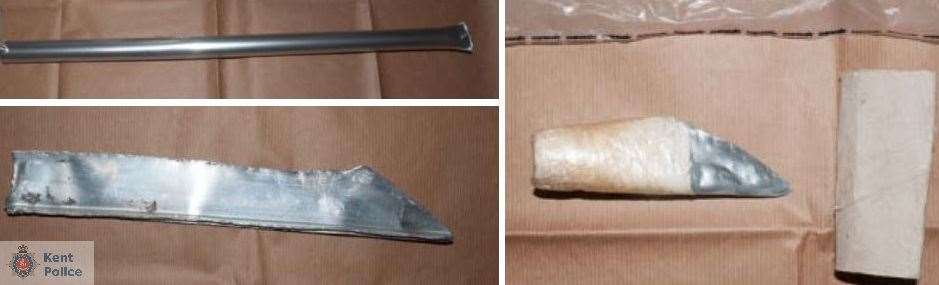 The weapons found in Robert Kokins' cell at Swaleside prison on the Isle of Sheppey. Picture: Kent Police