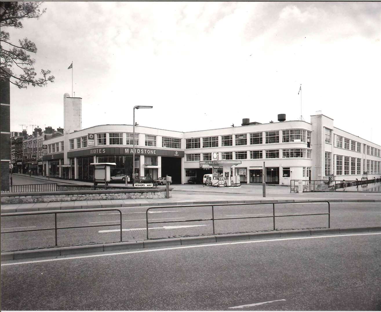 The petrol pumping station at Rootes in Mill Street, Maidstone, in the 1960s
