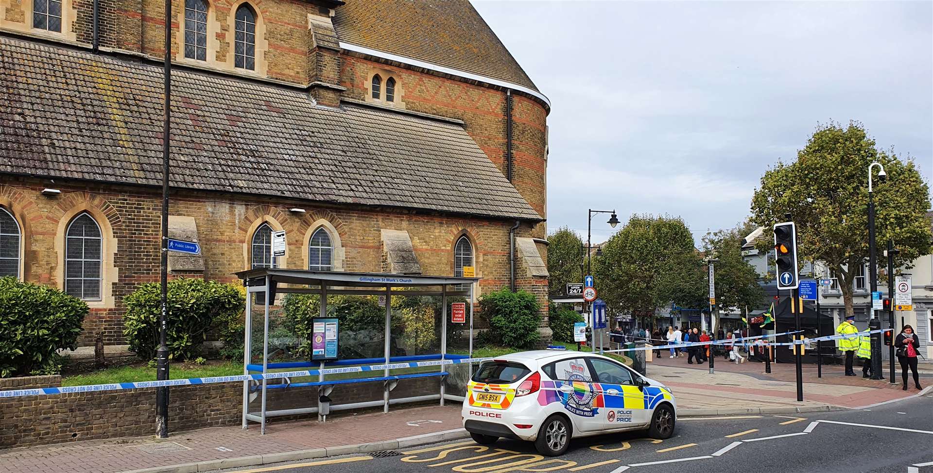 Police cordoned off St Mark's Church in Gillingham after the incident. Picture: Martin P