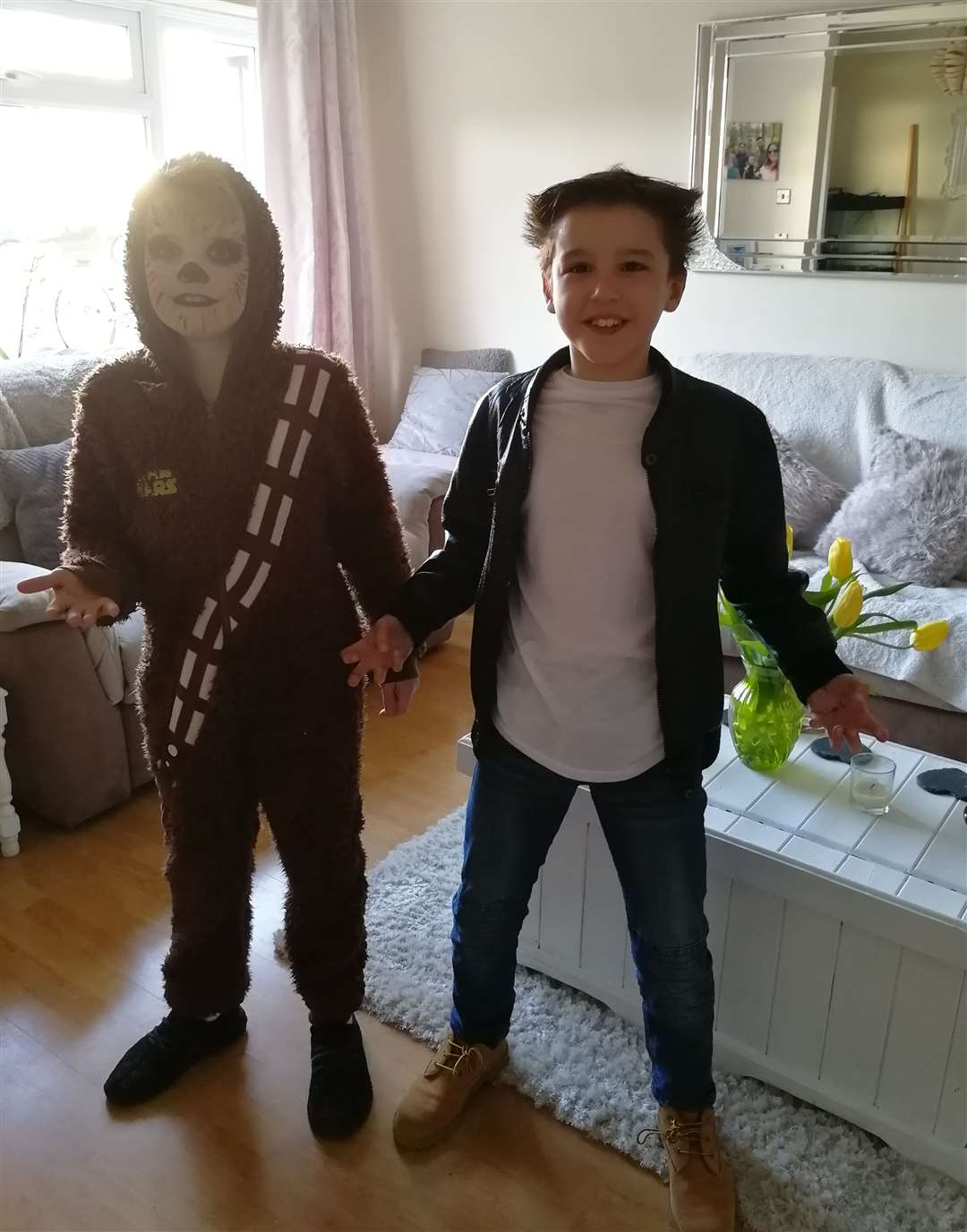 Jack and Eli as Wookie and Wolverine going to Southborough School in Maidstone