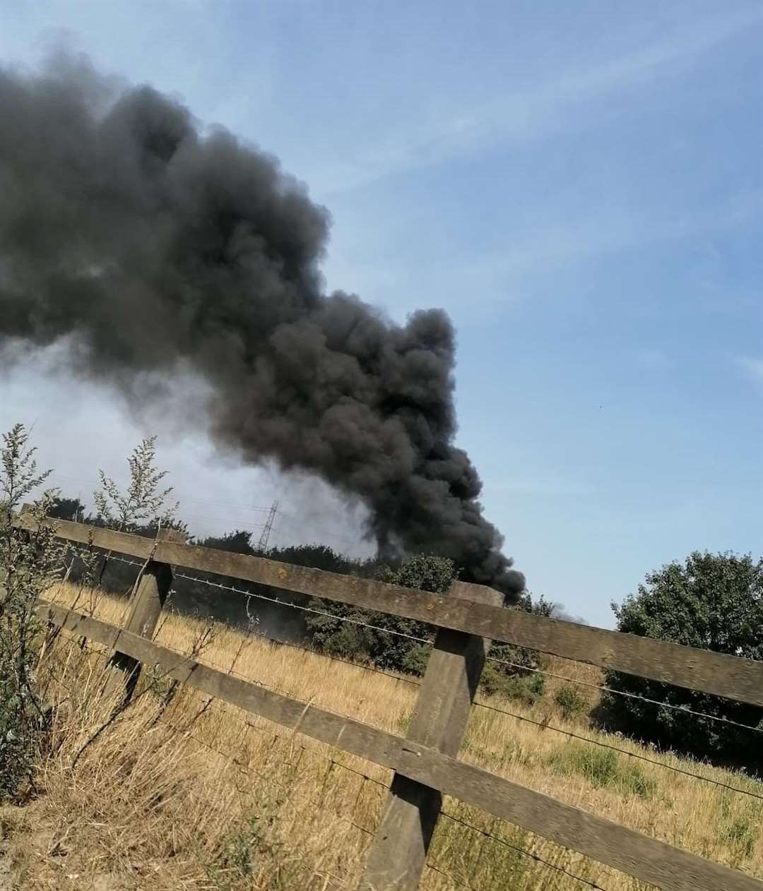 Smoke can be seen from the fire at the recycling centre in Pinden (40208103)