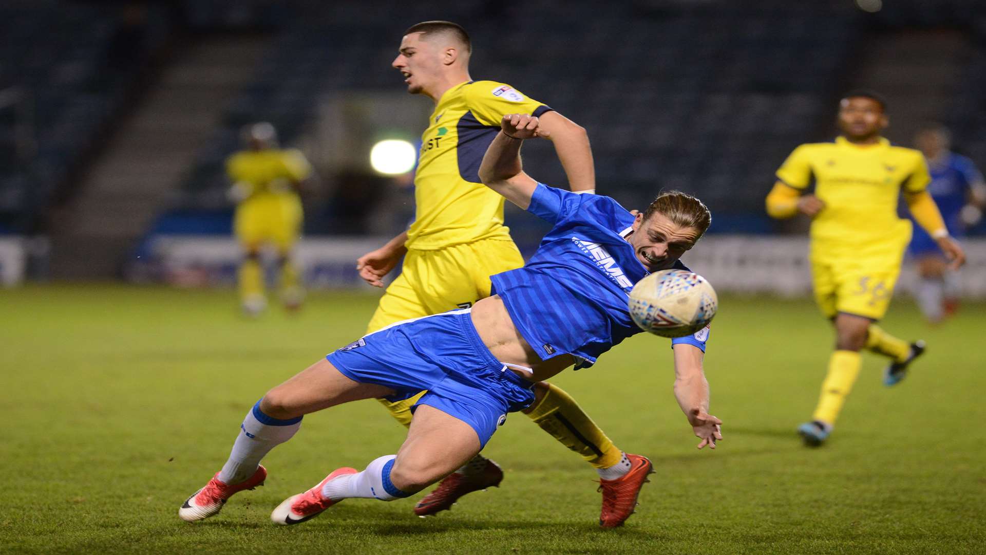 Striker Tom Eaves takes a tumble Picture: Gary Browne