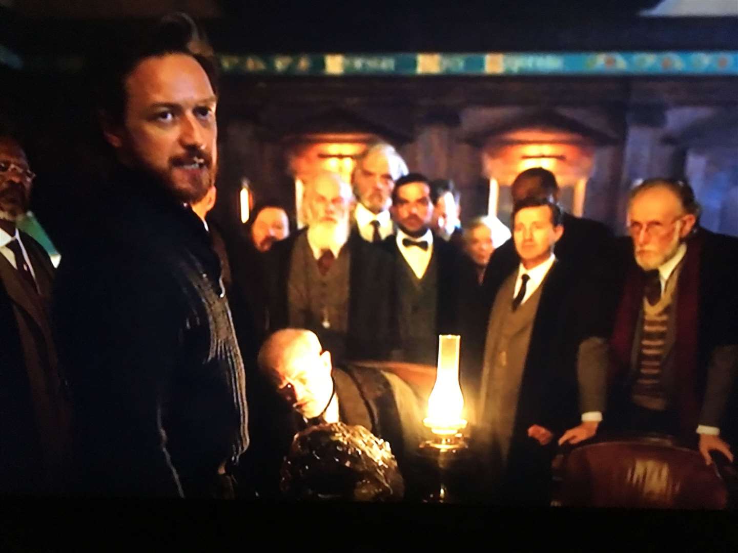 Sheppey actor Phil Goldacre, seated, as sub-rector of Jordan College, Oxford, in His Dark Materials with James McAvoy. Picture: BBC TV