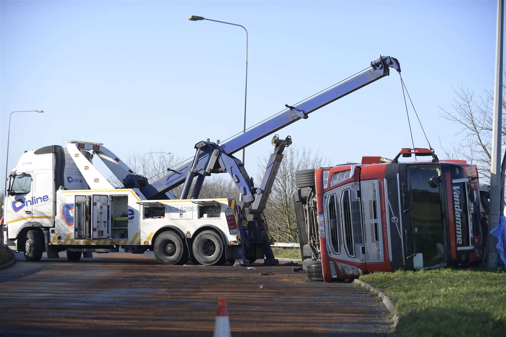 The lorry is being recovered. Picture: Barry Goodwin