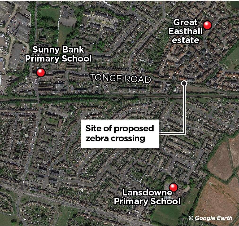 Where cllr James Hall wants a zebra crossing installed along Tonge Road