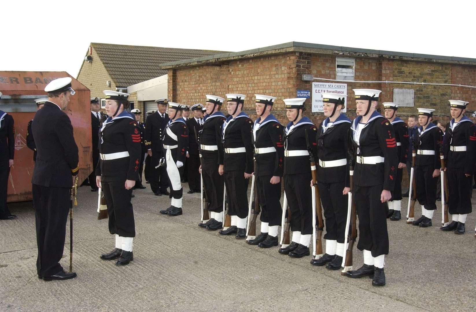 Sea Cadets on parade in front of their old buildings in 2003