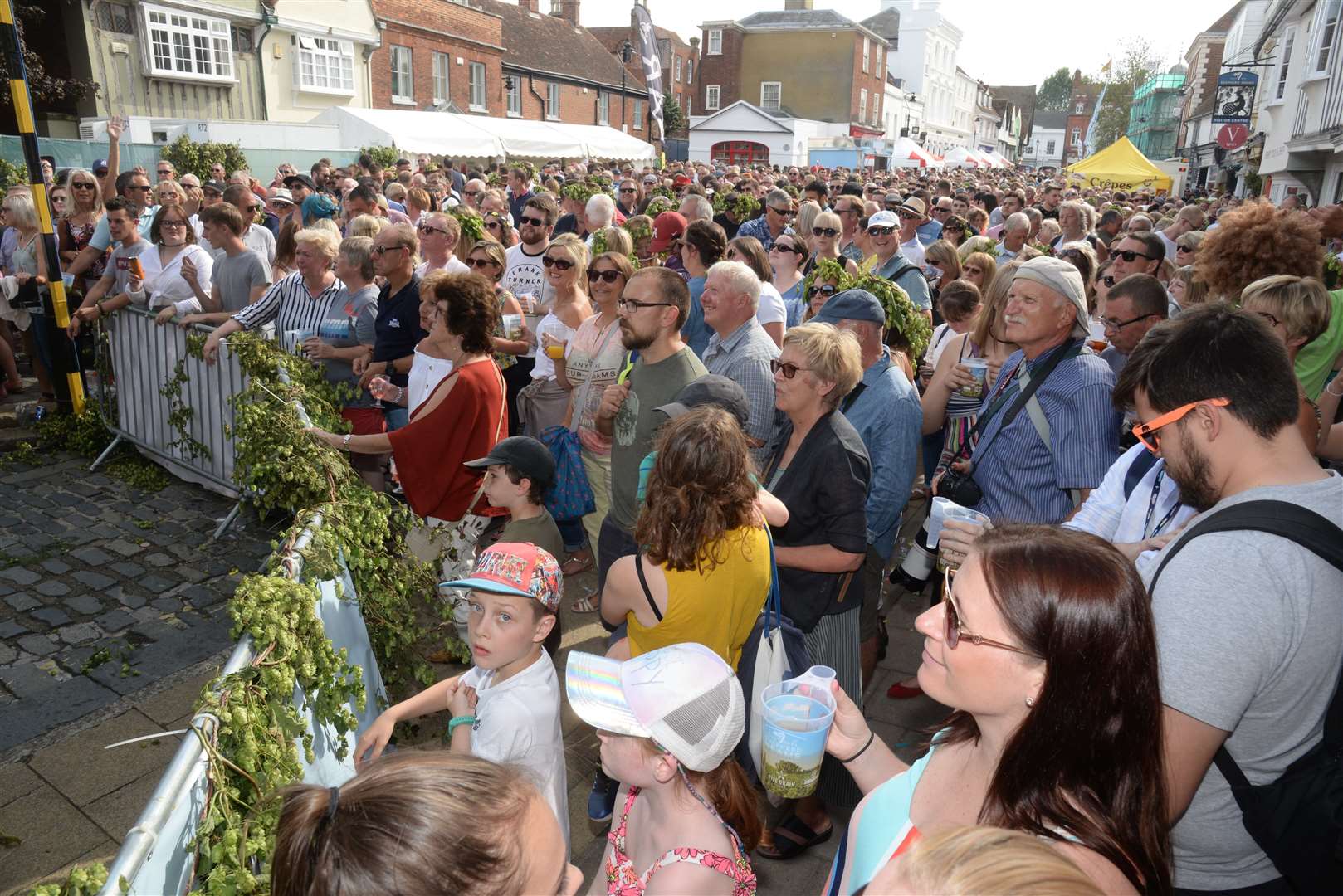 The audience for Loose Change performing during Faversham Hop Festival 2019