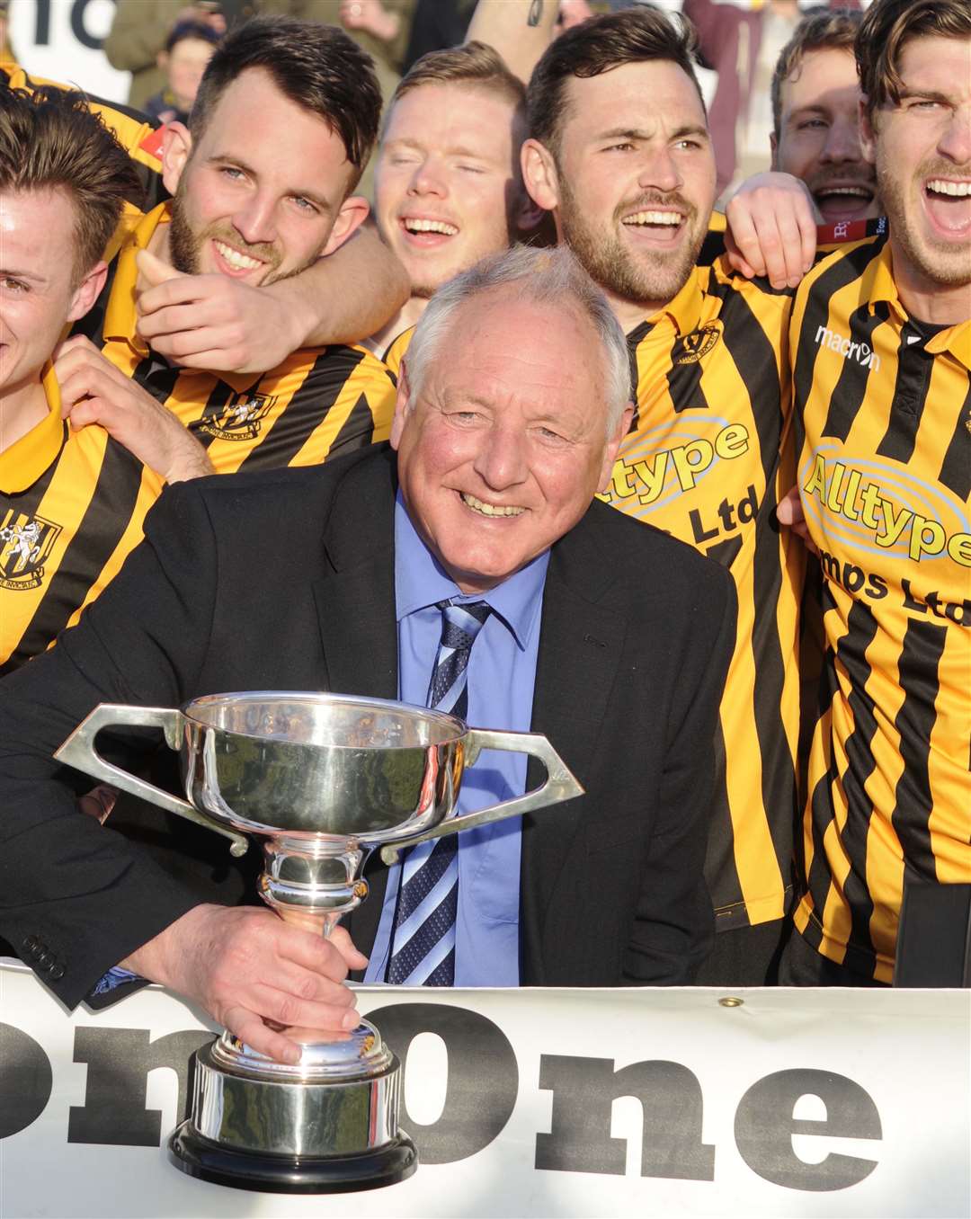 Neil Cugley and Folkestone Invicta celebrate winning Isthmian Division 1 South in 2016. Picture: Gary Browne