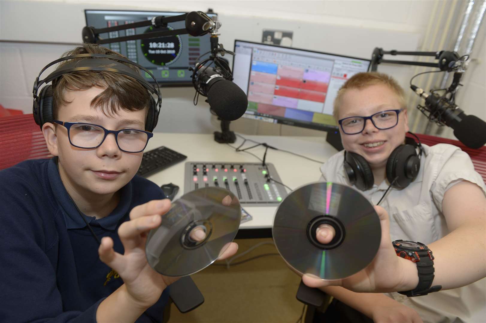 Year 11 pupils Kenny and Nathan have set up a radio station at their school. Picture: Andy Jones