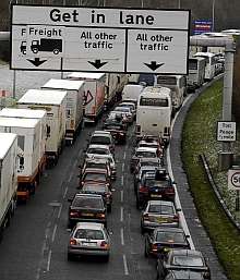 Queueing traffic near Dover over the weekend due to Operation Stack.
