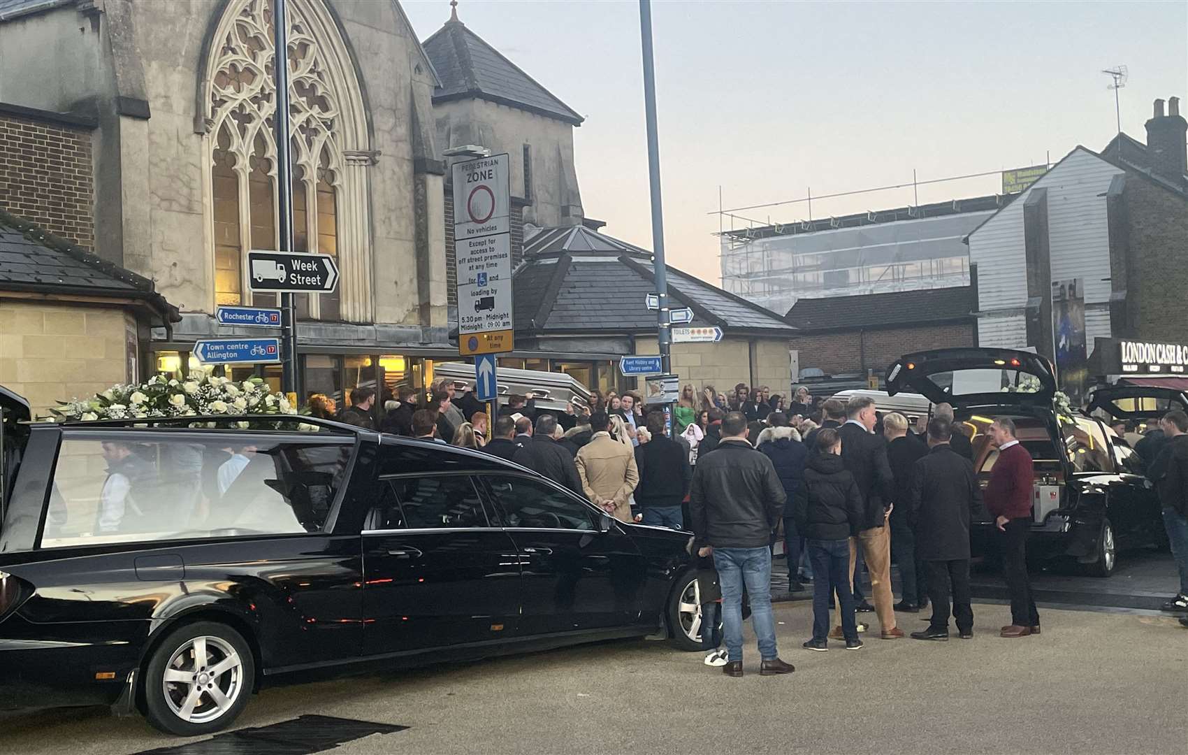 Hundreds gathered outside St Francis Church in Maidstone, where a mass service was held for the four victims of the crash