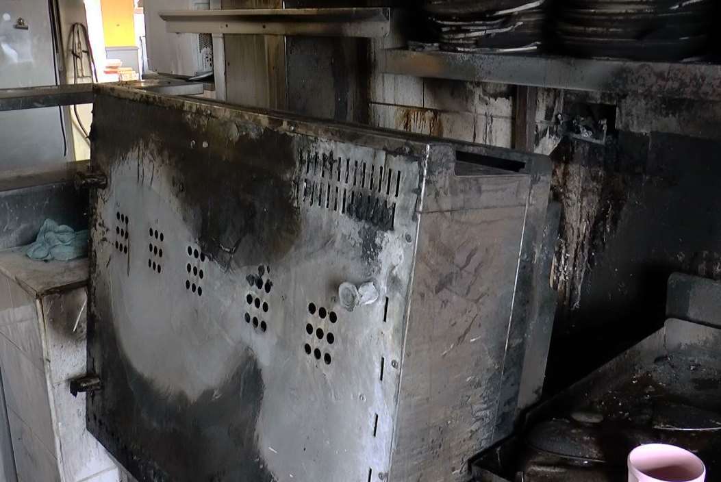 The griddle where the fire started which left the kitchen blackened with smoke