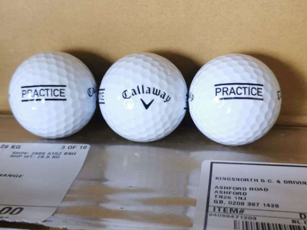 Some Callaway balls are marked with ‘Practice’. Picture: Kingsnorth Golf Club