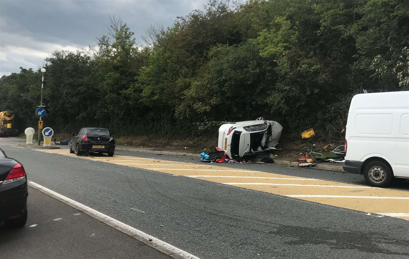 Firefighters were called to rescue one person trapped inside a car and cut the roof off the vehicle following the crash in Cuxton