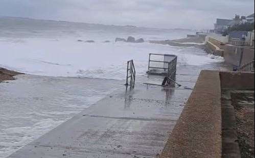 A man and dog were swept off the promenade and into the sea at Sandgate during Storm Ciaran. Picture: Folkestone Coastguard