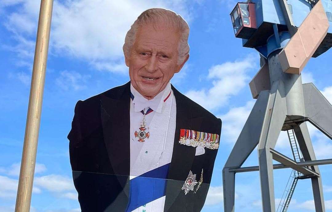 A cardboard cut out of King Charles III is on its way to Rotterdam by boat. Picture: Sam Dack