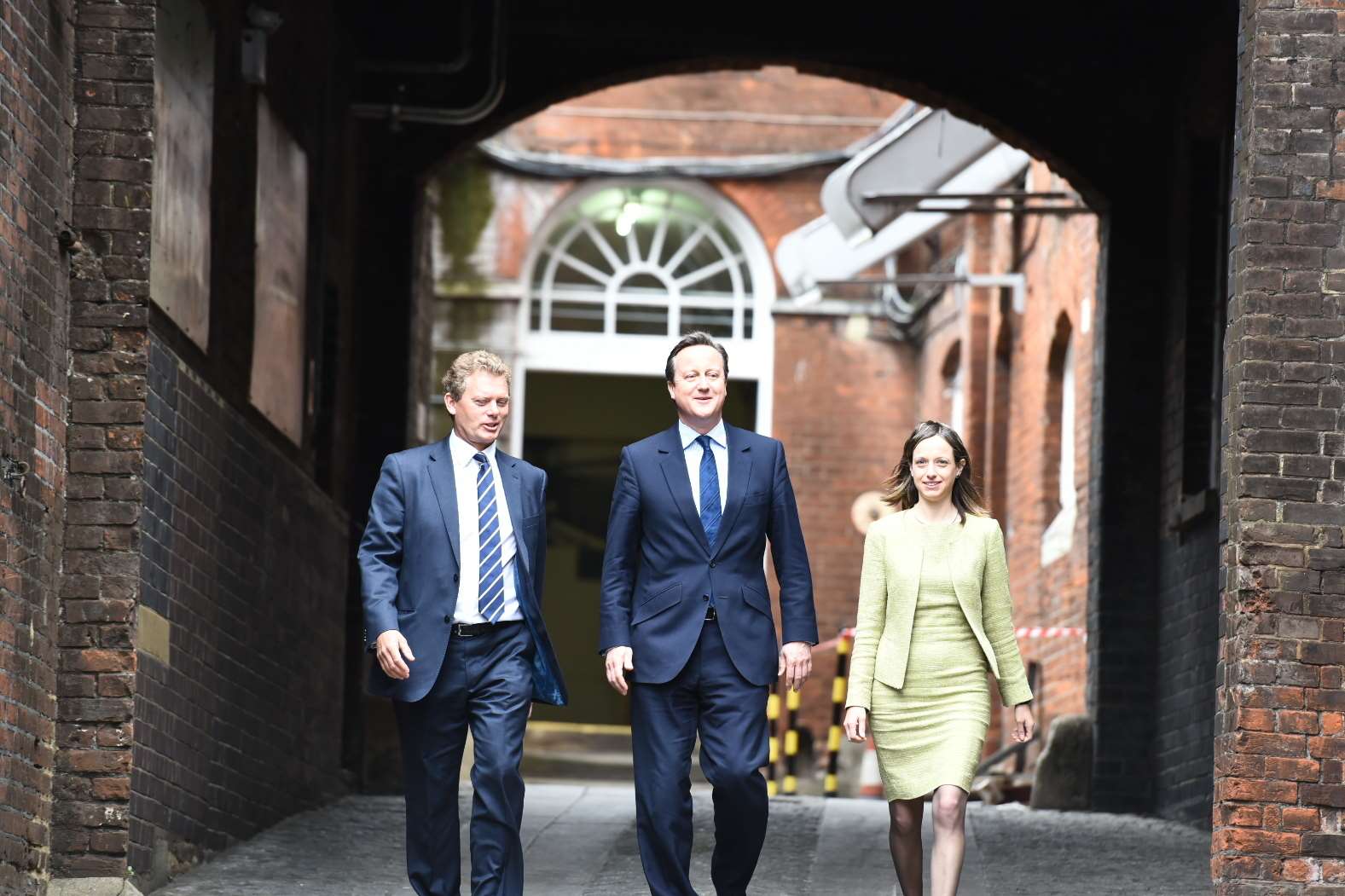 Chief executive of Shepherd Neame Jonathan Neame with Prime Minister David Cameron and Faversham MP Helen Whately in Faversham