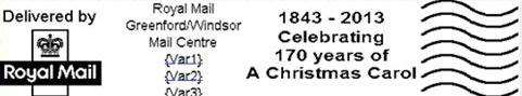 Postmark for the 170th anniversary of the first publication of A Christmas Carol