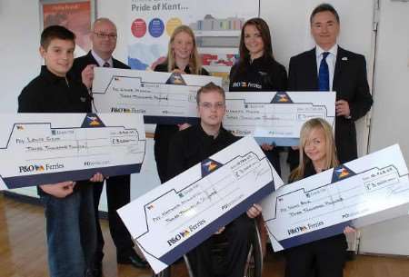 Athletes receive a cheque for £3,000 - their first grant from P&O Ferries as part of a five year programme of support aimed at helping them towards success in the 2012 Olympic and Paralympic Games