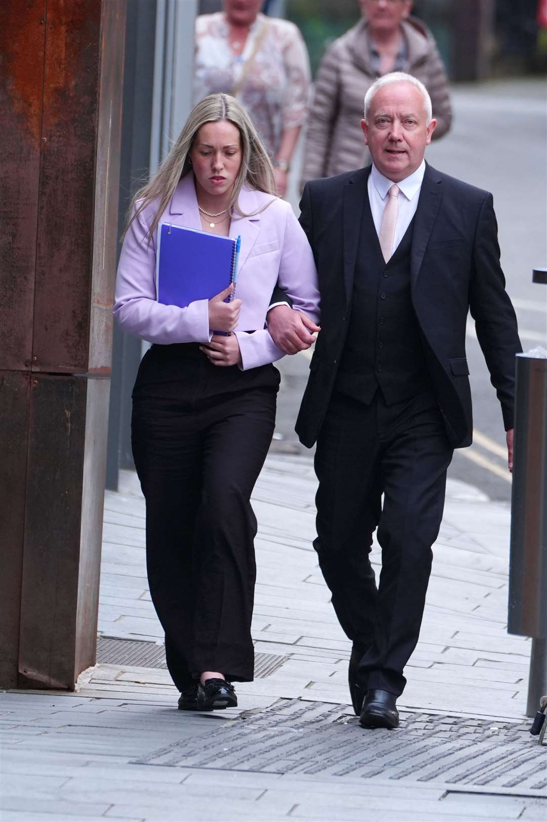 School teacher Rebecca Joynes (left) arrives at Manchester Crown Court, where she was convicted of six counts of sexual activity with two teenagers, including two counts of sexual activity while being a teacher in a position of trust (Peter Byrne/PA)