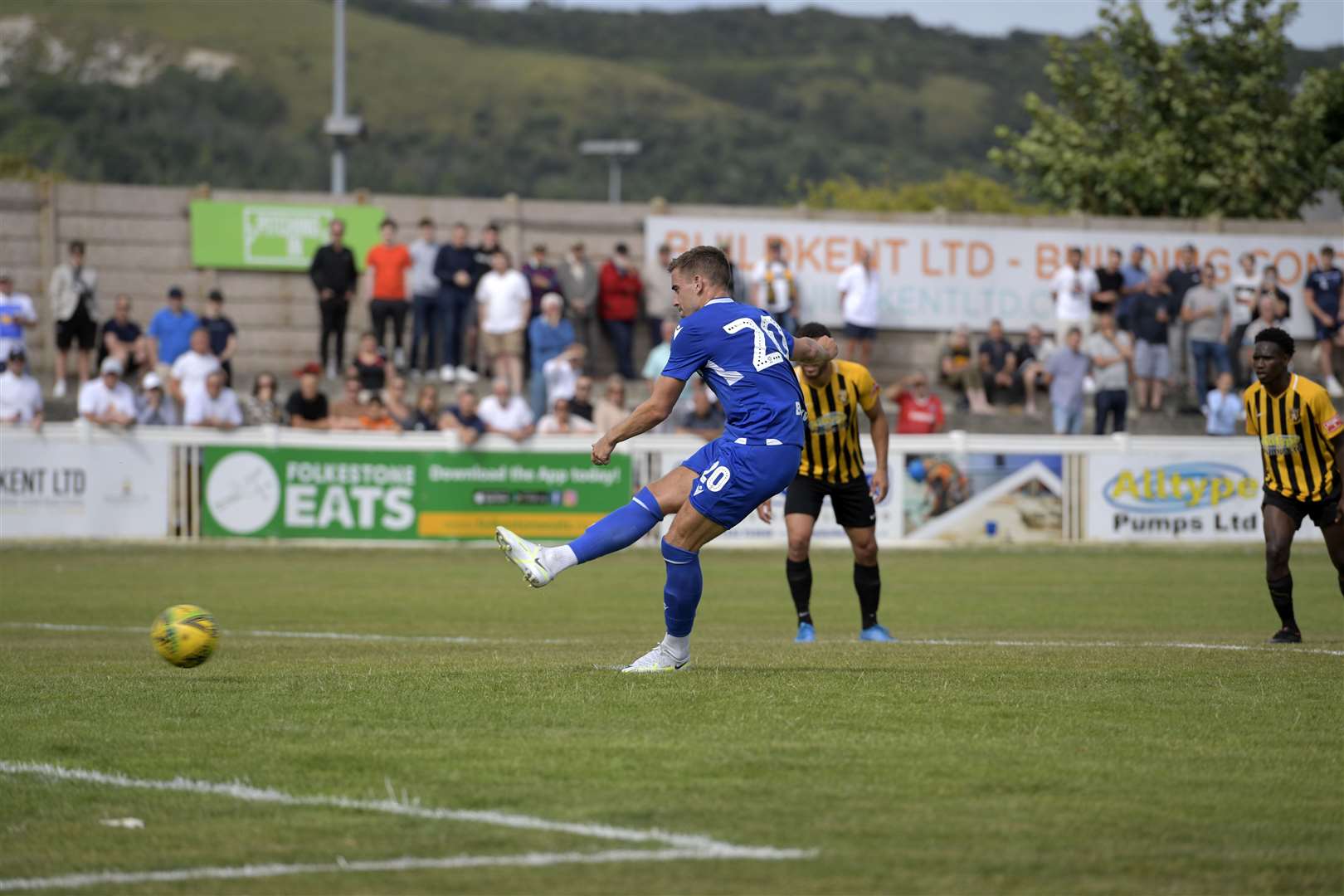 Olly Lee scored from the penalty spot at Folkestone on Saturday Picture: Barry Goodwin