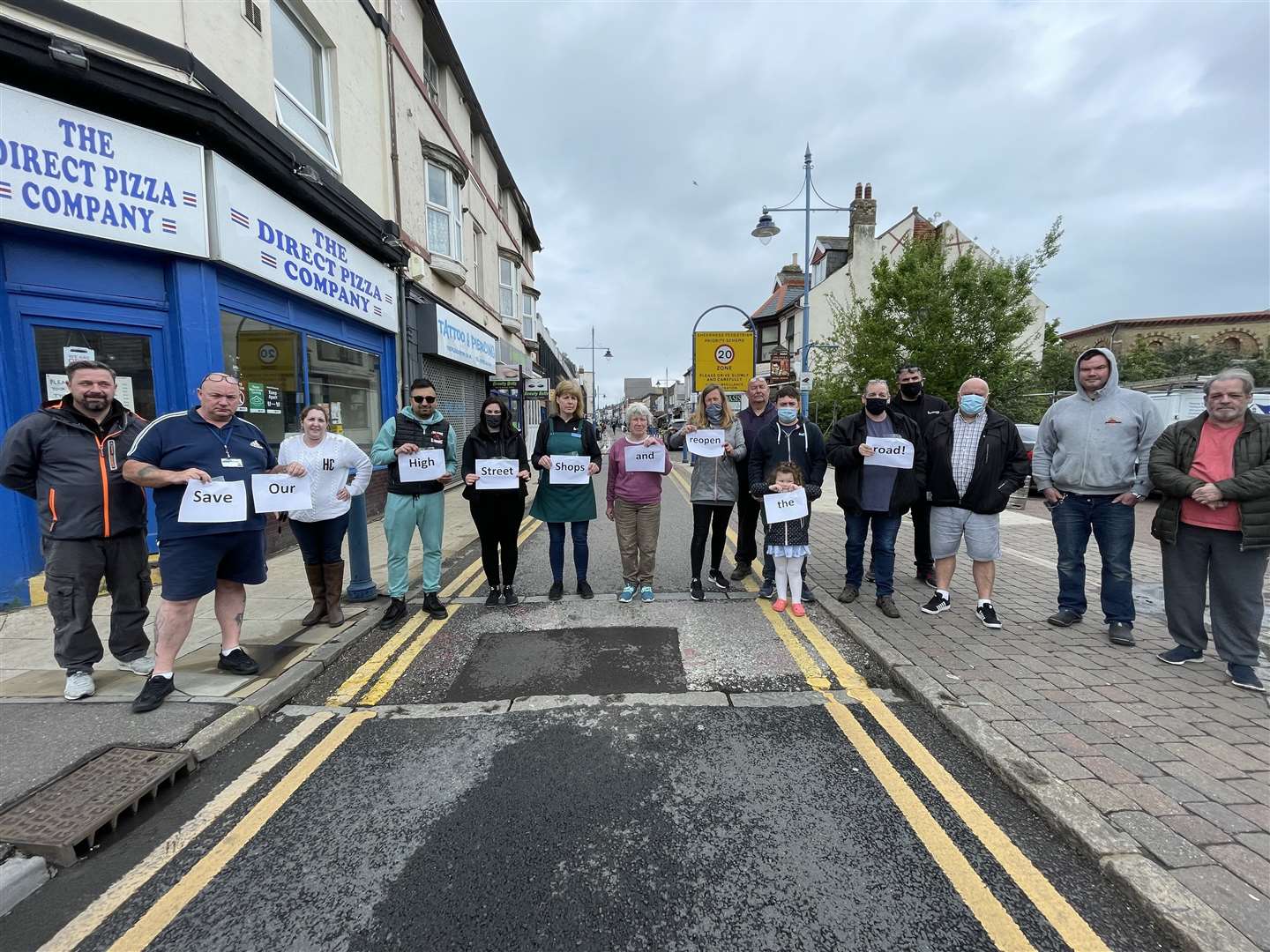 Fed-up shopkeepers staging a peaceful protest in Sheerness High Street in May, against the town’s pedestrianisation scheme