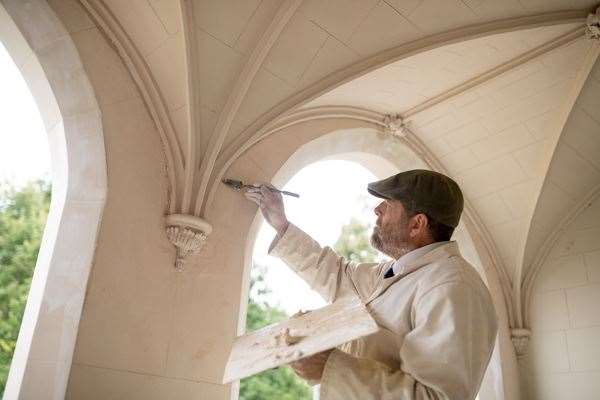 Plasterer Philip Gaches re-storing the ceilings. Picture: Savills