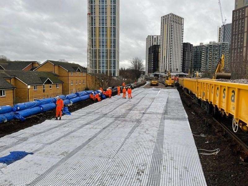Special matting and ballast was laid at Lewisham junction over the Christmas and New Year holidays. Picture: Network Rail/Colas Rail