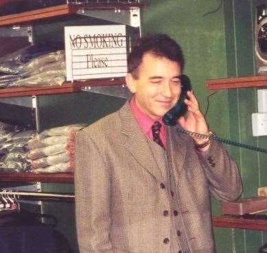 Tony Symons on the day Roger's Menswear reopened in William Street, Herne Bay, in 1999