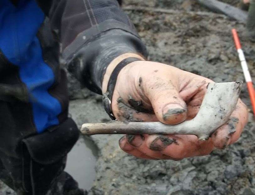 A clay pipe discovered during an initial excavation of the early 18th century wreck of the Old Brig last summer. Picture: Timescapes Kent