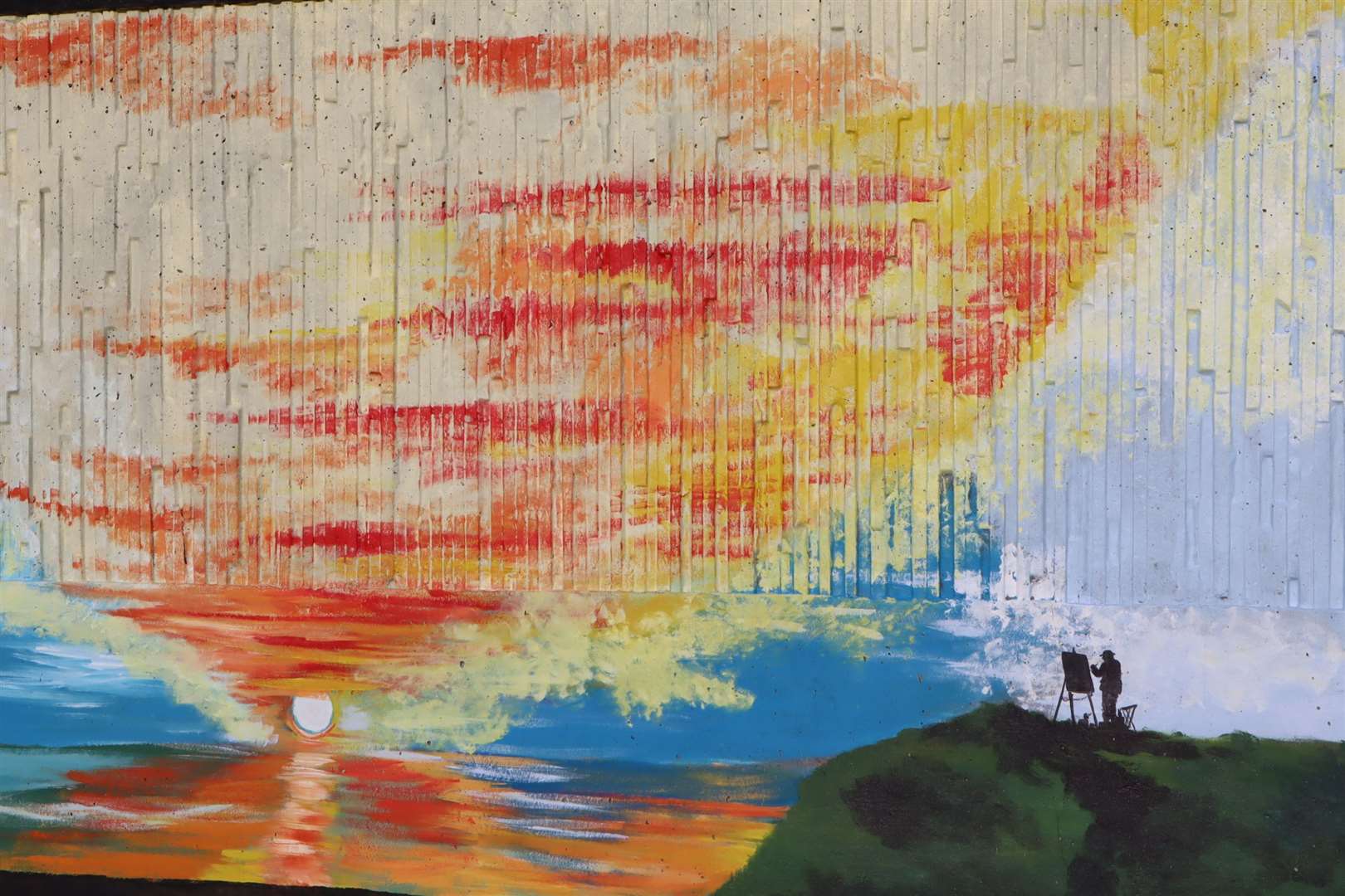 The mural at The Leas, Minster, painted by Richard Jeferies and inspired by Turner's Fighting Temeraire