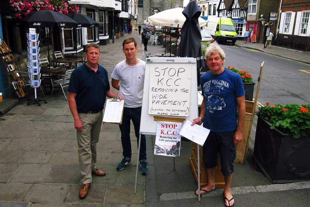 Pub landlord Sean McCord, cafe owner Dan Grimwood and shop owner Winston Feather who are campaigned to keep the wide pavement in St Dunstan's