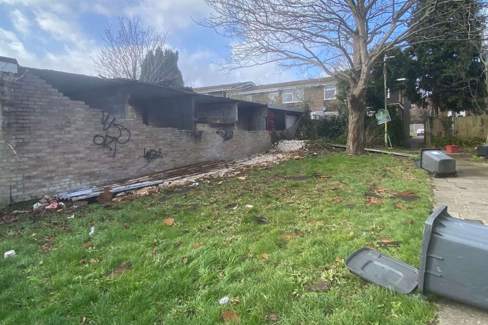 The backs of garages in Kemsing Gardens, Canterbury, were ripped off. Picture: Paul Babra