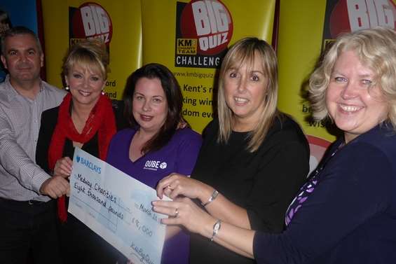 Key partners involved with the Medway heat of the KM Big Quiz announce the event raised £8k for charity. Left to right: David Ward and Cheryl Baker of Abigail’s Footsteps, Natalie Winter of main sponsor Qube Recruitment, Julie Daniels of Barclays Bank and Sarah Clarke of the Medway Messenger.