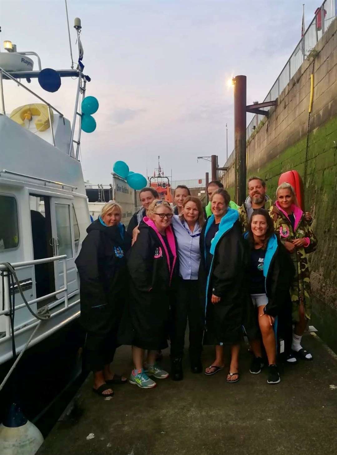 The swimming group ready to leave Dover. On the far left is trainer Tayna Harding and in the middle, in a blue blouse, is Julie Forbes Picture: Eltham Training Swimming Club