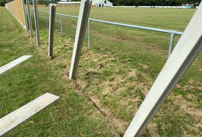 Damage caused by thieves who stole fencing enclosing the senior team's pitch at Staplehurst Monarchs Football Club