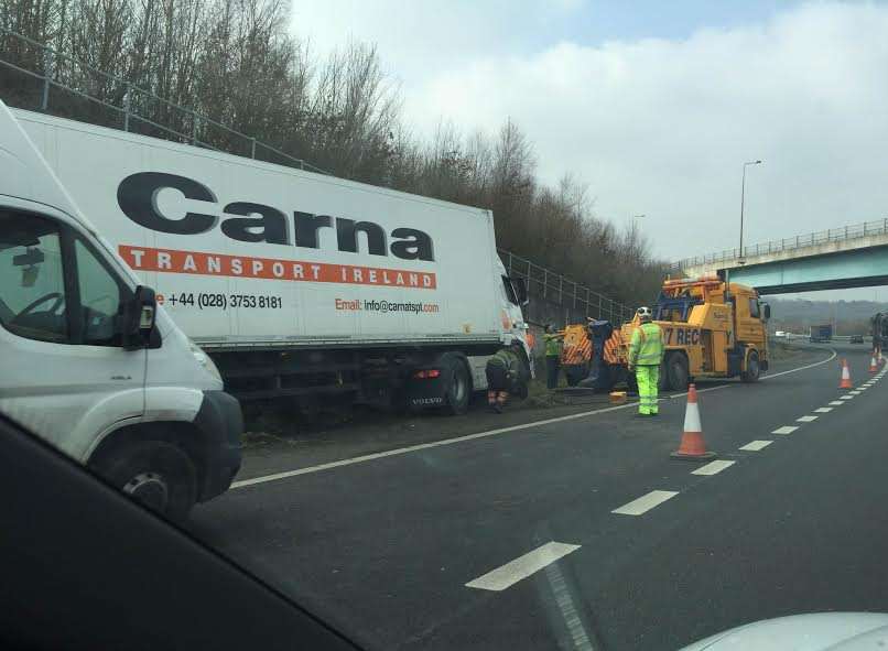 The lorry crashed into the barrier. Picture: Steve Salter.