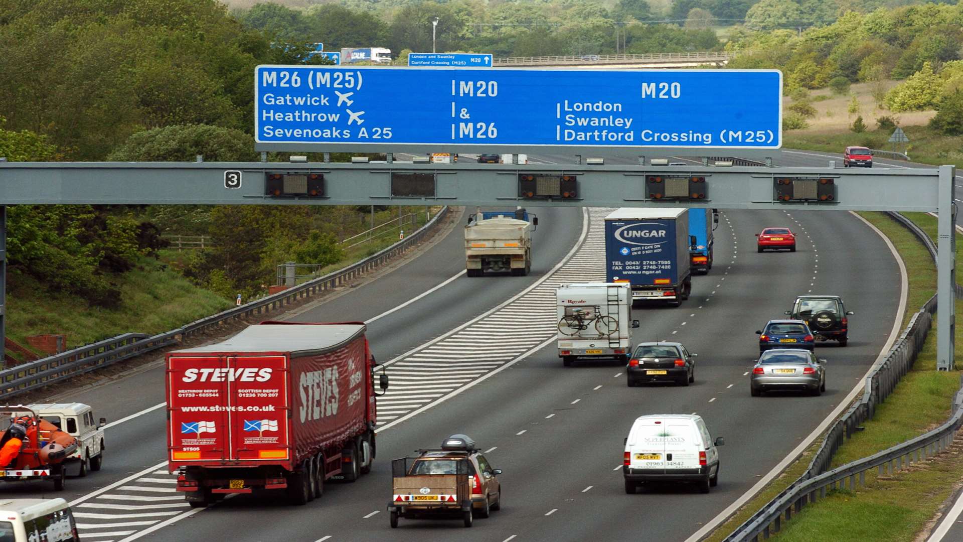 Junction 3 of the M20 the interchange with the M26 near Wrotham
