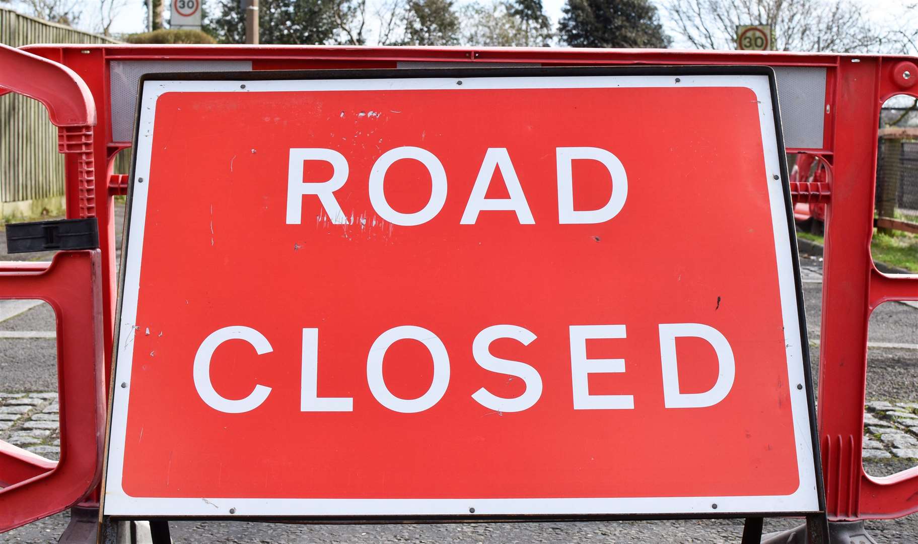 The road is closed for maintenance works. Stock image
