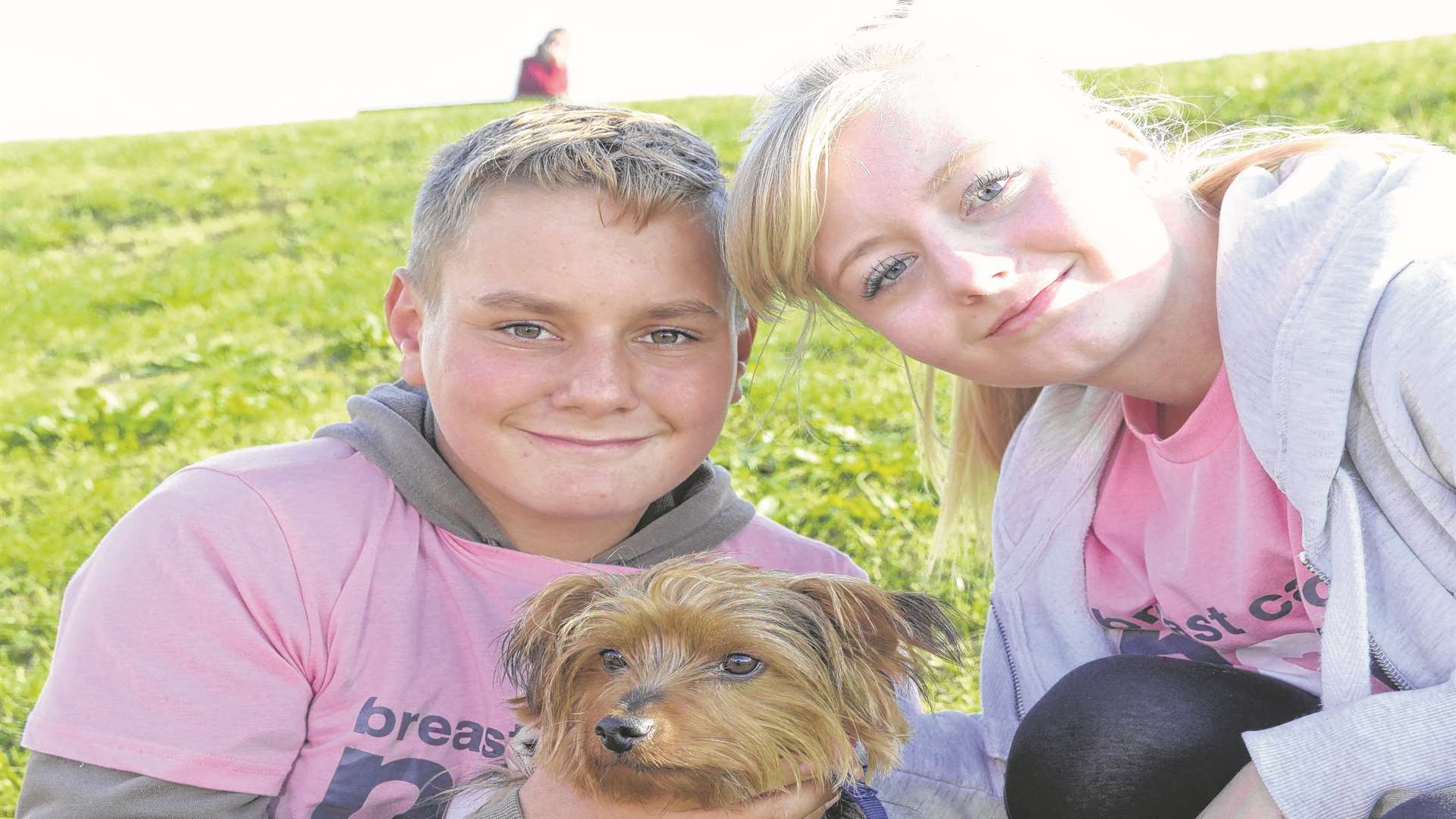 Liam, 13 and Meghan Allen, 17, took Aubrey along for the annual 'Stepping Out' walk in aid of Breast Cancer Now