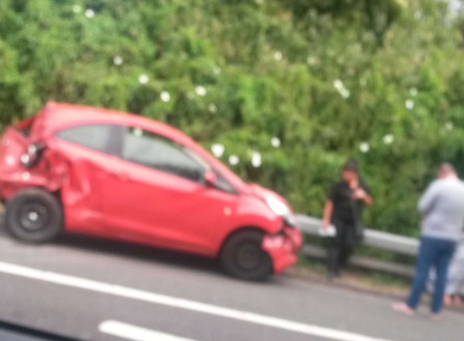 A crumpled car after the motorway crash