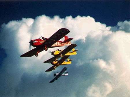 A photograph of the first Tiger Club Turbulent Team with G-APTZ, the plane that crashed, taking lead of the flight. Picture courtesy of The Tiger Cl;ub