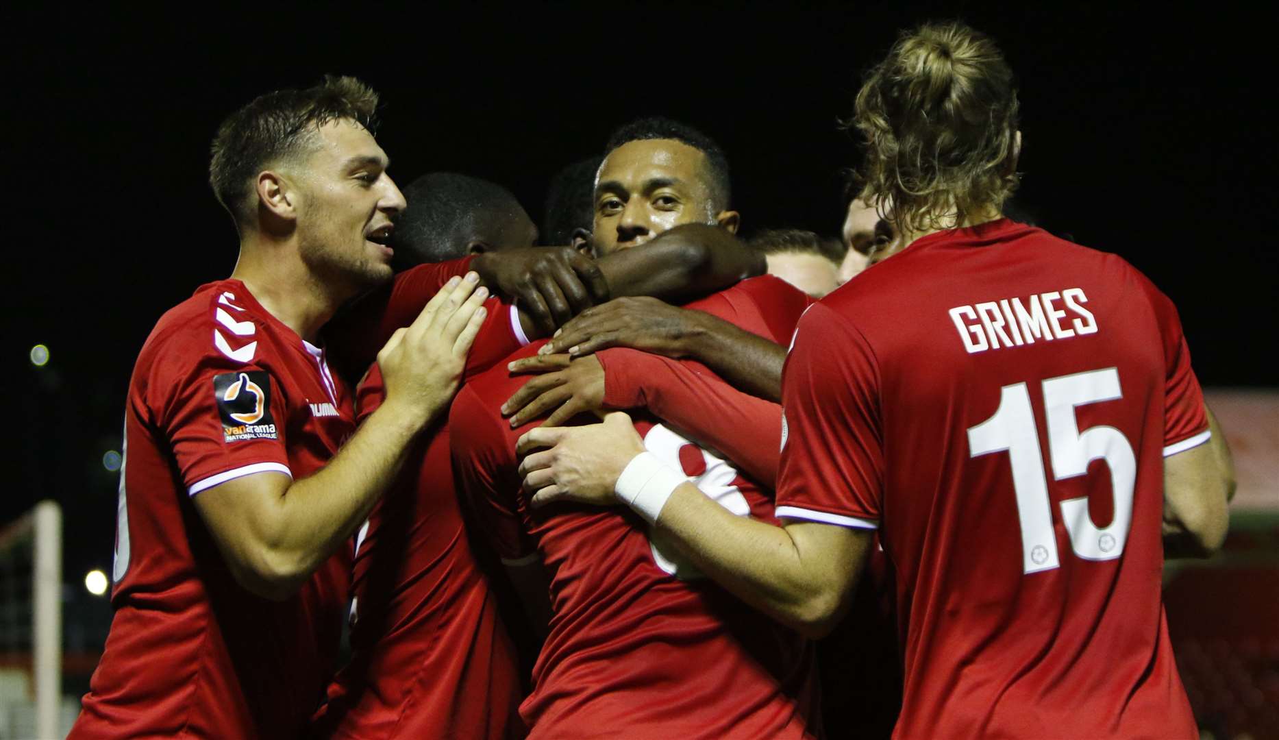 Ebbsfleet celebrate their second goal on Tuesday night. Picture: Andy Jones